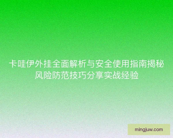 卡哇伊外挂全面解析与安全使用指南揭秘风险防范技巧分享实战经验