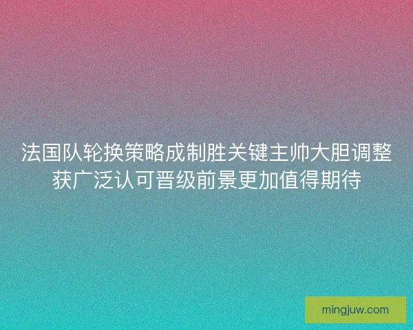 法国队轮换策略成制胜关键主帅大胆调整获广泛认可晋级前景更加值得期待
