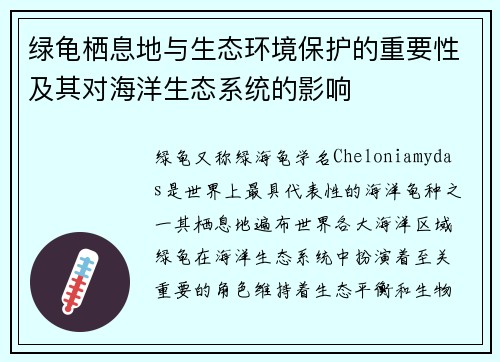 绿龟栖息地与生态环境保护的重要性及其对海洋生态系统的影响